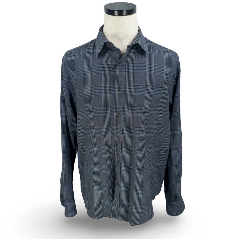 UNTUCKit Mens Large Blue Gray Plaid Flannel Button Down Shirt Long Sleeve Cotton